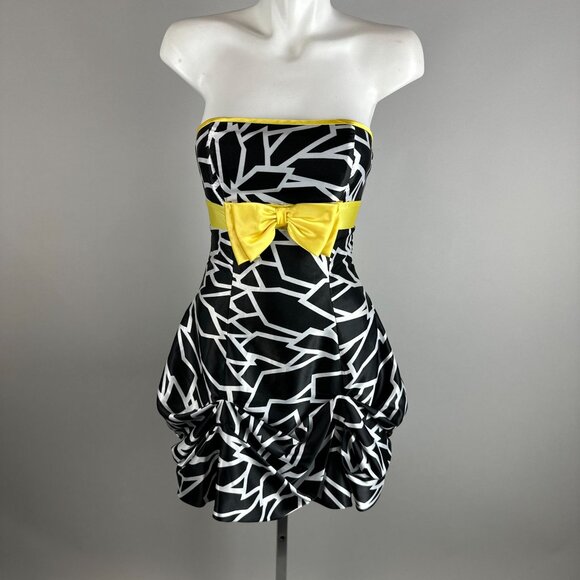 Vtg y2k Gunne Sax Black Yellow Strapless Mini Bubble Dress Juniors Size 3 Glam - Picture 1 of 6